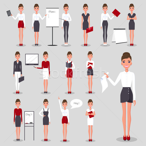 Modern Businesswoman at Work Illustrations Set Stock photo © robuart