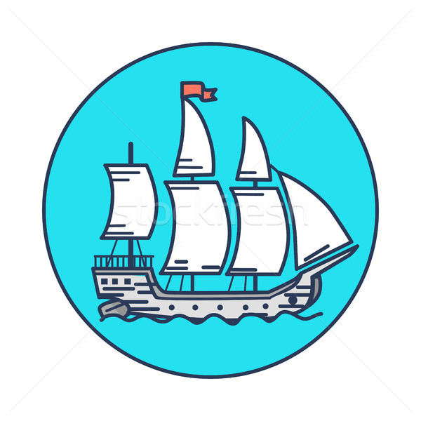 Ancient Wooden Ship with White Sails on Water Stock photo © robuart