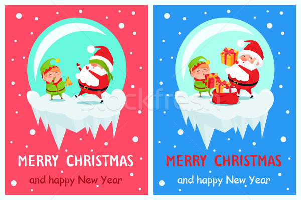 Happy New Year Merry Christmas Poster Santa Elf Stock photo © robuart