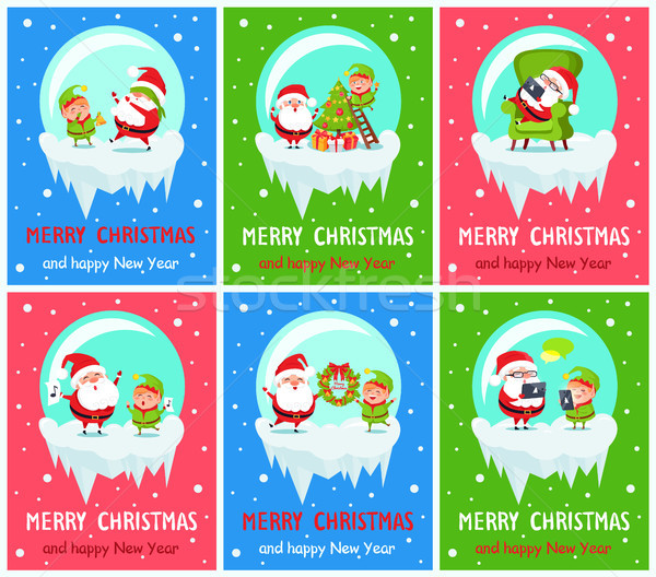 Merry Christmas Claus and Elf Vector Illustration Stock photo © robuart