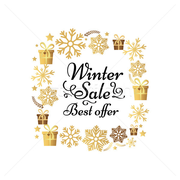 Winter Sale Best Offer Poster Made of Snowflakes Stock photo © robuart