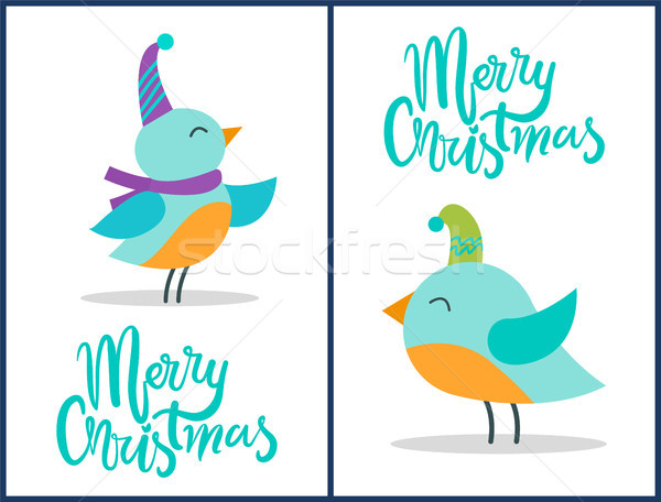 Merry Christmas Greeting Cards Tiny Birds Posters Stock photo © robuart