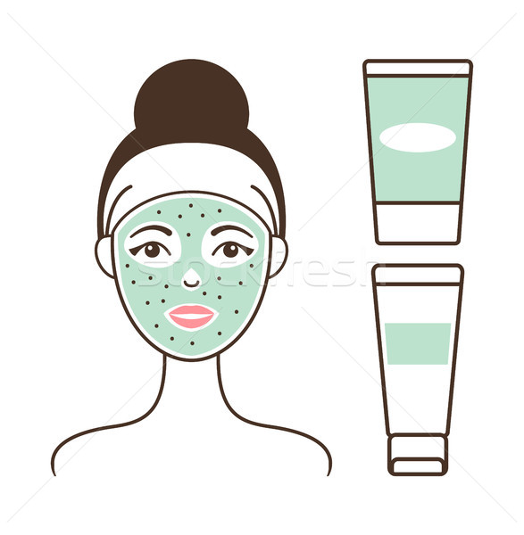 Stockfoto: Meisje · gezicht · groene · masker · glimlachende · vrouw