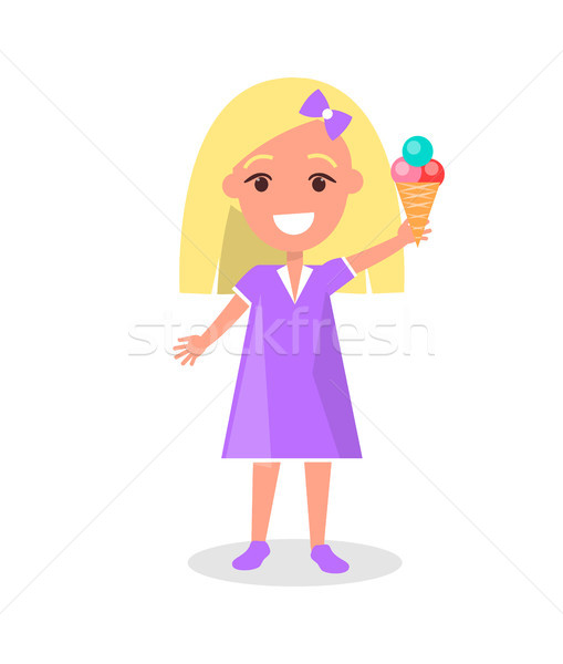 Fiatal lány tart kúp forma fagylalt vektor Stock fotó © robuart