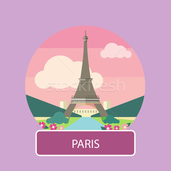 Foto stock: Torre · Eiffel · Paris · França · cartaz · desenho · animado · estilo