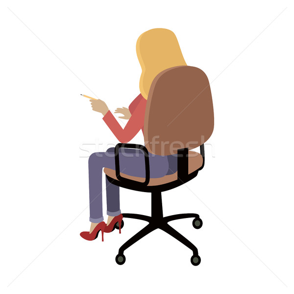 Woman Sitting on Chair and Pointing on Something Stock photo © robuart