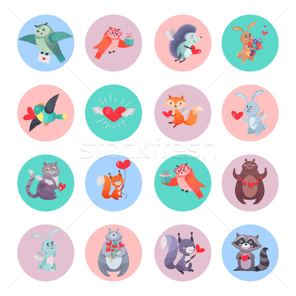 Set of Animals with Hearts. Valentines Day Concept Stock photo © robuart