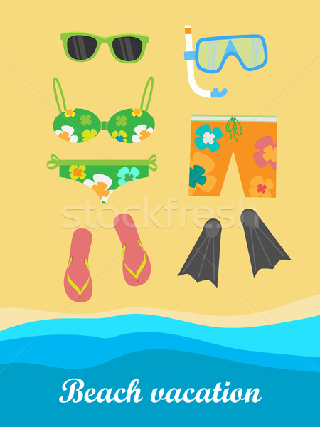 Strand vakantie banner spullen noodzakelijk snorkel Stockfoto © robuart