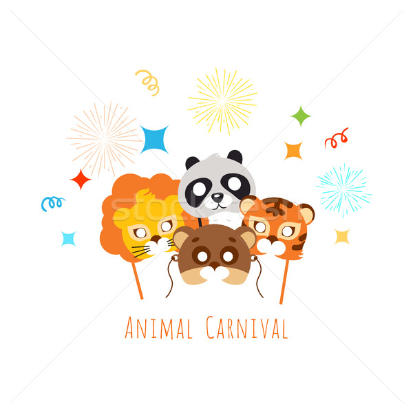 Stock fotó: Vicces · gyerekes · állat · maszkok · karnevál · stílus