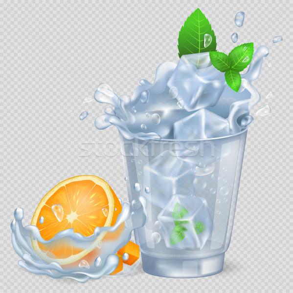 Faceted Glass of Water with Ice and Orange Stock photo © robuart
