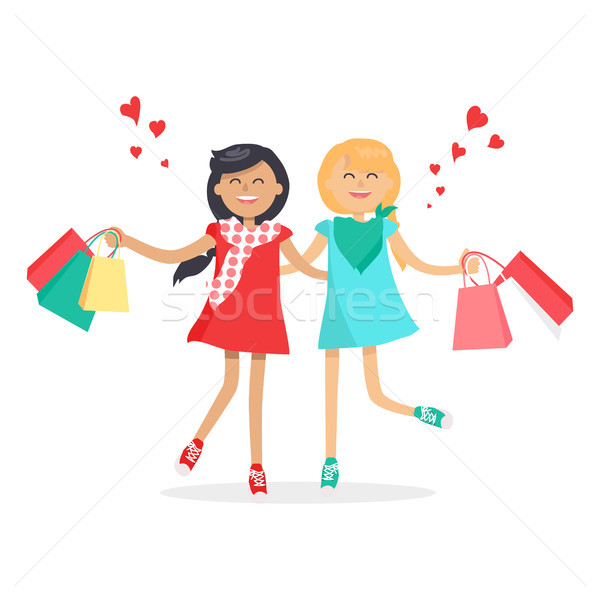 Happy Girls with Shopping Bags. Friends Forever Stock photo © robuart