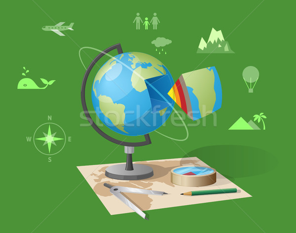 Geografie clasă izolat ilustrare verde desen animat Imagine de stoc © robuart