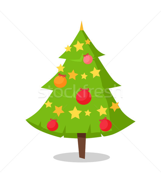 Green Bushy Christmas Tree Icon Decorated by Star Stock photo © robuart
