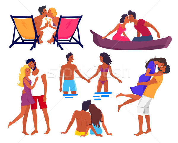 Couples in Love on Summer Holidays Illustrations Stock photo © robuart