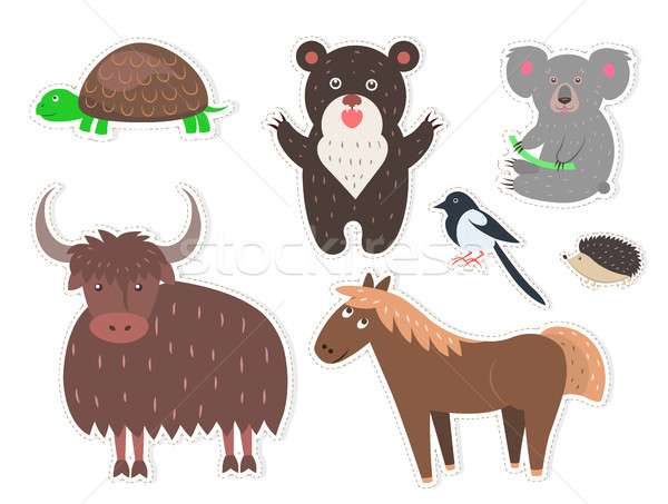Wild Cartoon Animals Isolated Stickers Collection Stock photo © robuart