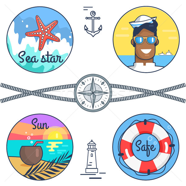 Sea Star, Sun and Safe Set Vector Illustration Stock photo © robuart