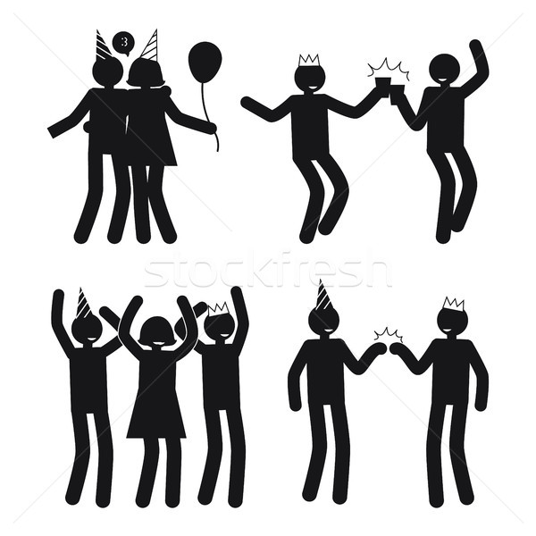 Dynamic Poses of People at Party White Silhouettes Stock photo © robuart