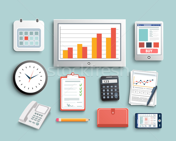 Workplace office and business work elements set Stock photo © robuart