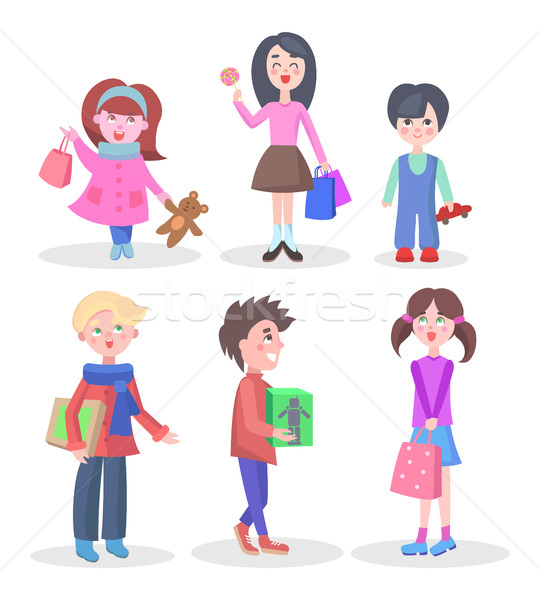 ストックフォト: ショッピング · 子供 · ベクトル · セット · イラスト