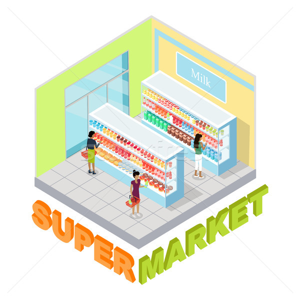 Supermarket Milk Department Isometric Vector Stock photo © robuart