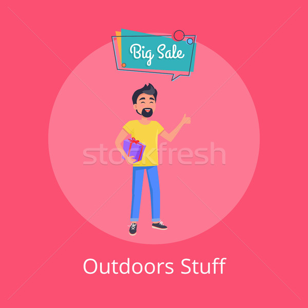 Outdoors Stuff Poster with Man Holding Gift Box Stock photo © robuart