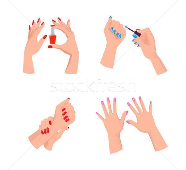 Modern fényes manikűr takaros női kezek Stock fotó © robuart