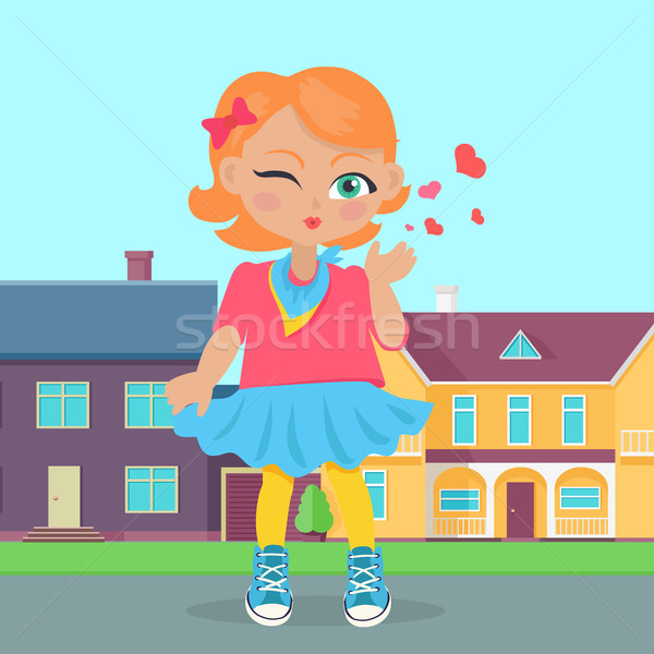 Young Girl Sent Air Kiss. Vector Stock photo © robuart