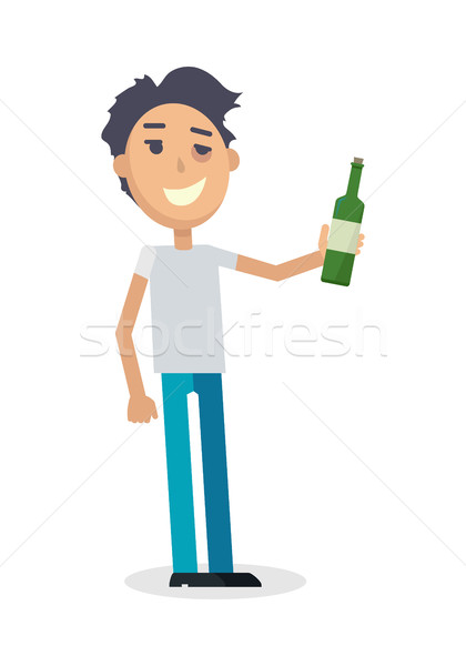 Man with Bottle of Wine Isolated on White. Vector Stock photo © robuart