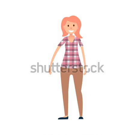 Stock photo: Wooman in Casual Cloth Wears Checkered T-shirt