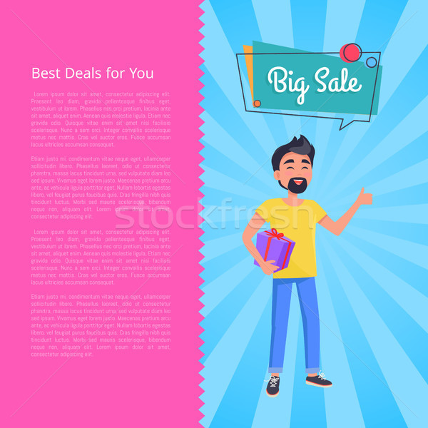 Stock photo: Best Deals for You Big Sale Poster. Man Holds Box