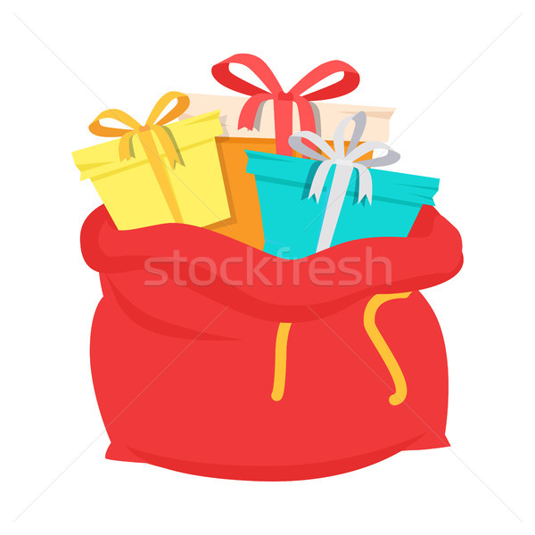 Foto stock: Papá · noel · rojo · bolsa · caja · de · regalo · aislado · vector