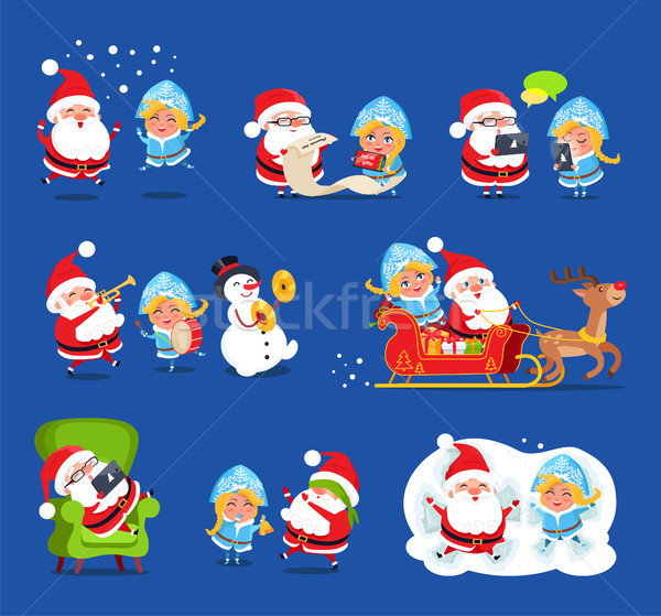 Claus and Snow Maiden Set Vector Illustration Stock photo © robuart