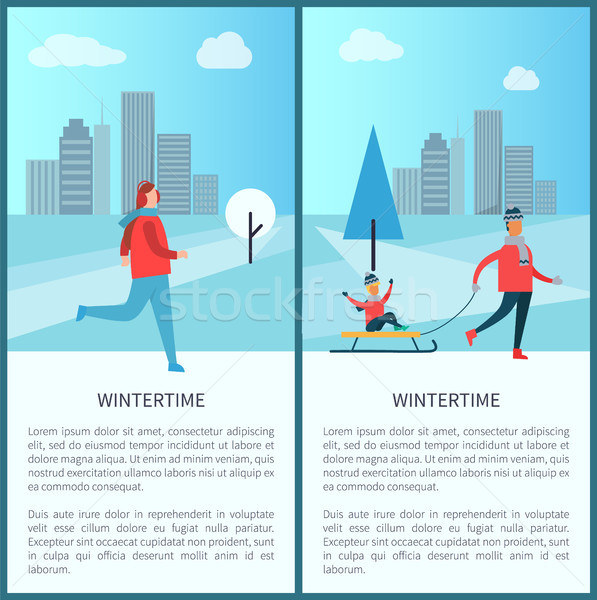 Wintertime Family Running Man Vector Illustration Stock photo © robuart