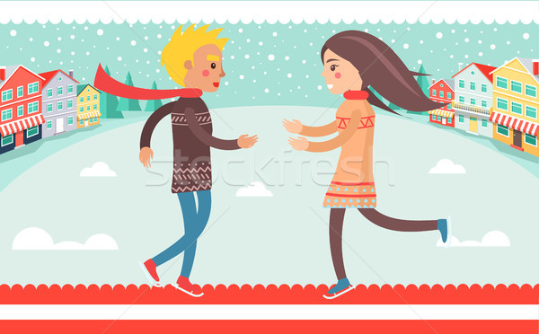 Happy Couple Boy and Girl Running to Each Other Stock photo © robuart