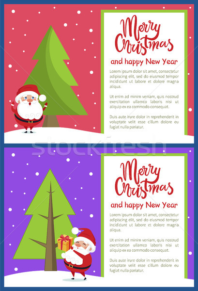 Merry Christmas Happy New Year Poster Santa Tree Stock photo © robuart