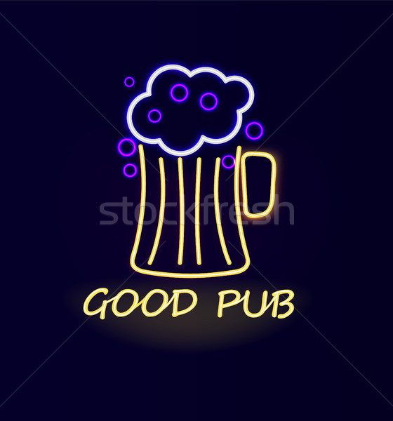 Goede pub bier neonreclame poster glas Stockfoto © robuart