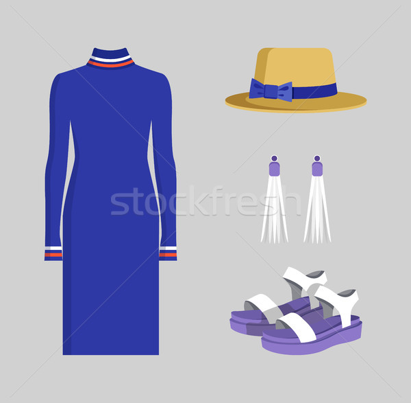 Blue Dress with Accessories