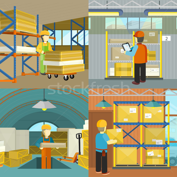 Set of warehouse workers characters at work vectors Stock photo © robuart