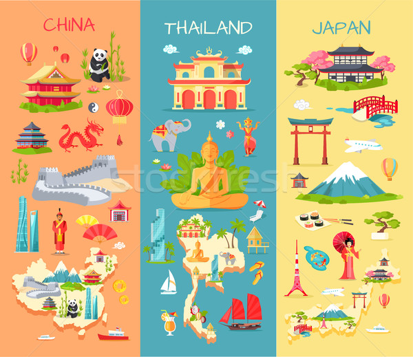 Symbole asian Länder Sammlung drei Eigenschaften Stock foto © robuart