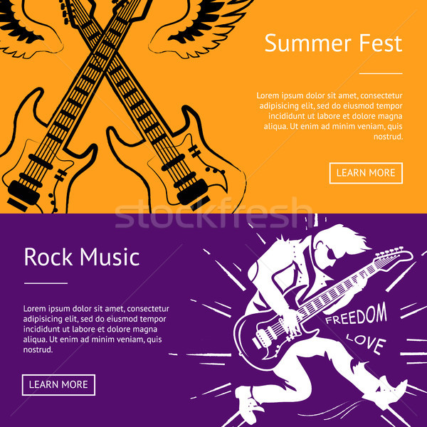 Stockfoto: Zomer · rockmuziek · collectie · banners · vleugels · witte