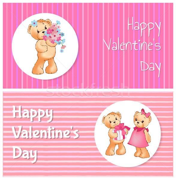 Happy Valentines Day Poster with Two Teddy Bears Stock photo © robuart
