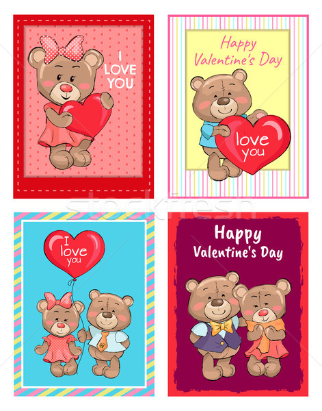 Happy Valentines Day I love you Set of Poster Bear Stock photo © robuart