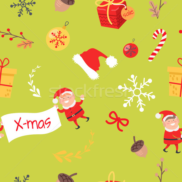 Stock photo: Wallpaper Design with Elves, Acorns and Branches