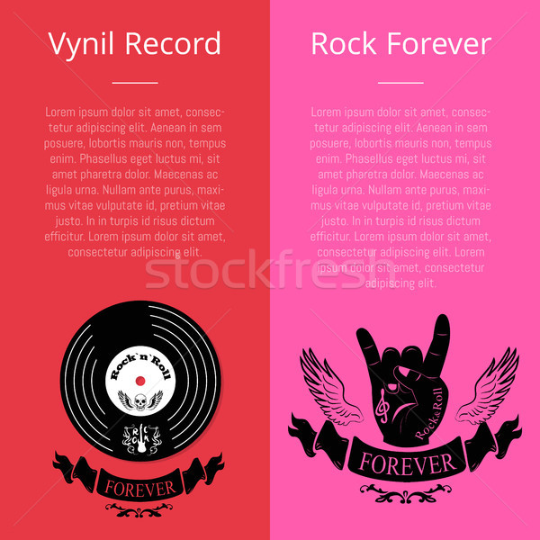 Stockfoto: Vinyl · record · rock · voor · altijd · banners · tekst