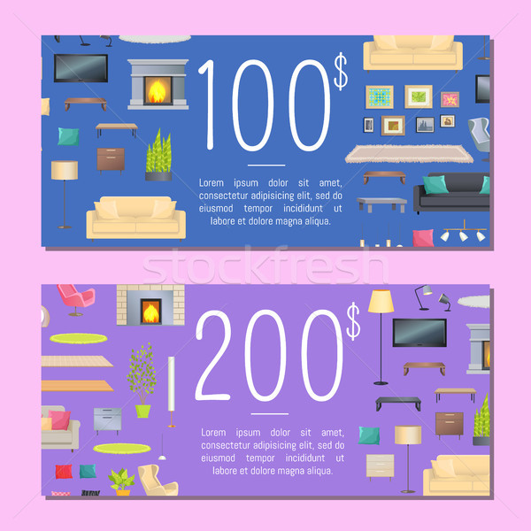 100 and 200 Dollars Coupon Set Vector Illustration Stock photo © robuart