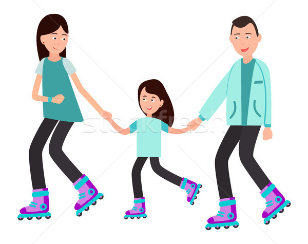 Familie Skating zusammen isoliert weiß Eltern Stock foto © robuart