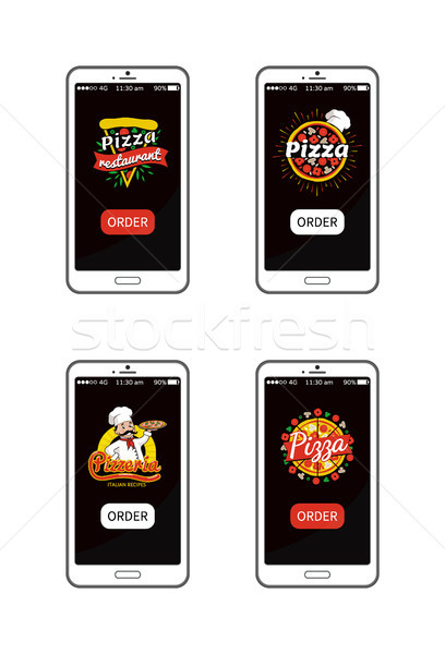 Pizzería restaurante logos establecer caliente pizza Foto stock © robuart