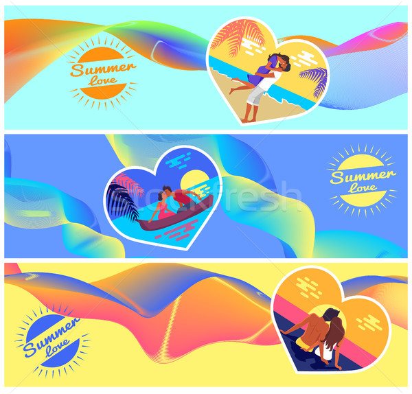 Summer Love Photos of Couples in Heart Shape Frame Stock photo © robuart