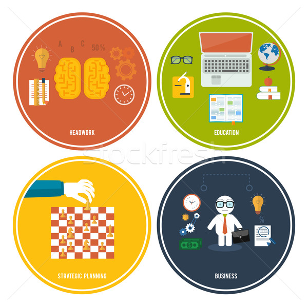 Icons for education, headwork, strategy, business. Stock photo © robuart