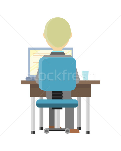 Adam çalışma bilgisayar sarışın oturma büro Stok fotoğraf © robuart